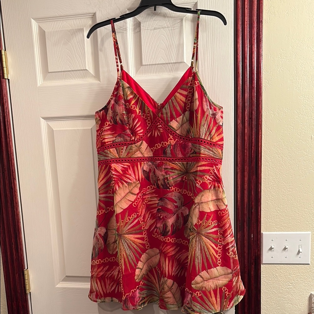 Guess Red Tropical Print Dress